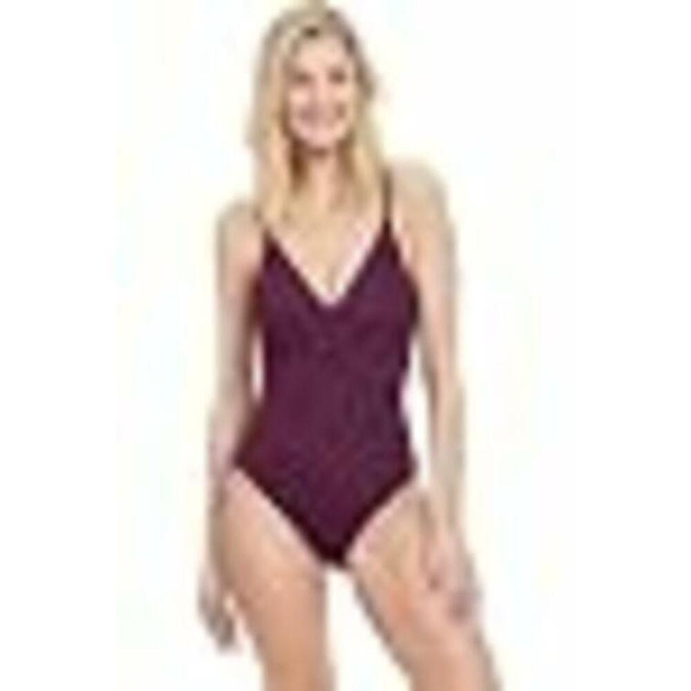 Gottex Women's Purple Dolce Vita V Neck One Piece Swimsuit 12 NWT